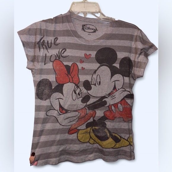 Disney “True Love” Mickey & Minnie Striped Graphic Tee – Size Large - Picture 2 of 4